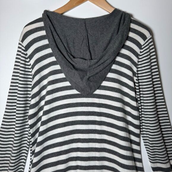 Indigenous Organic Cotton Striped Full Zip Tunic Hoodie Jacket Large Gray White - Picture 5 of 13